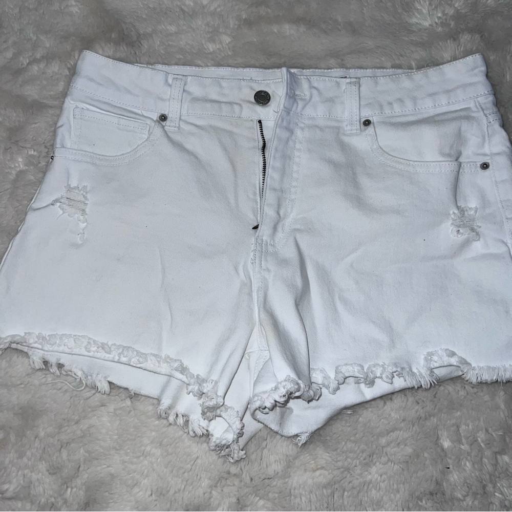 Time and Tru White Frayed Jean Shorts